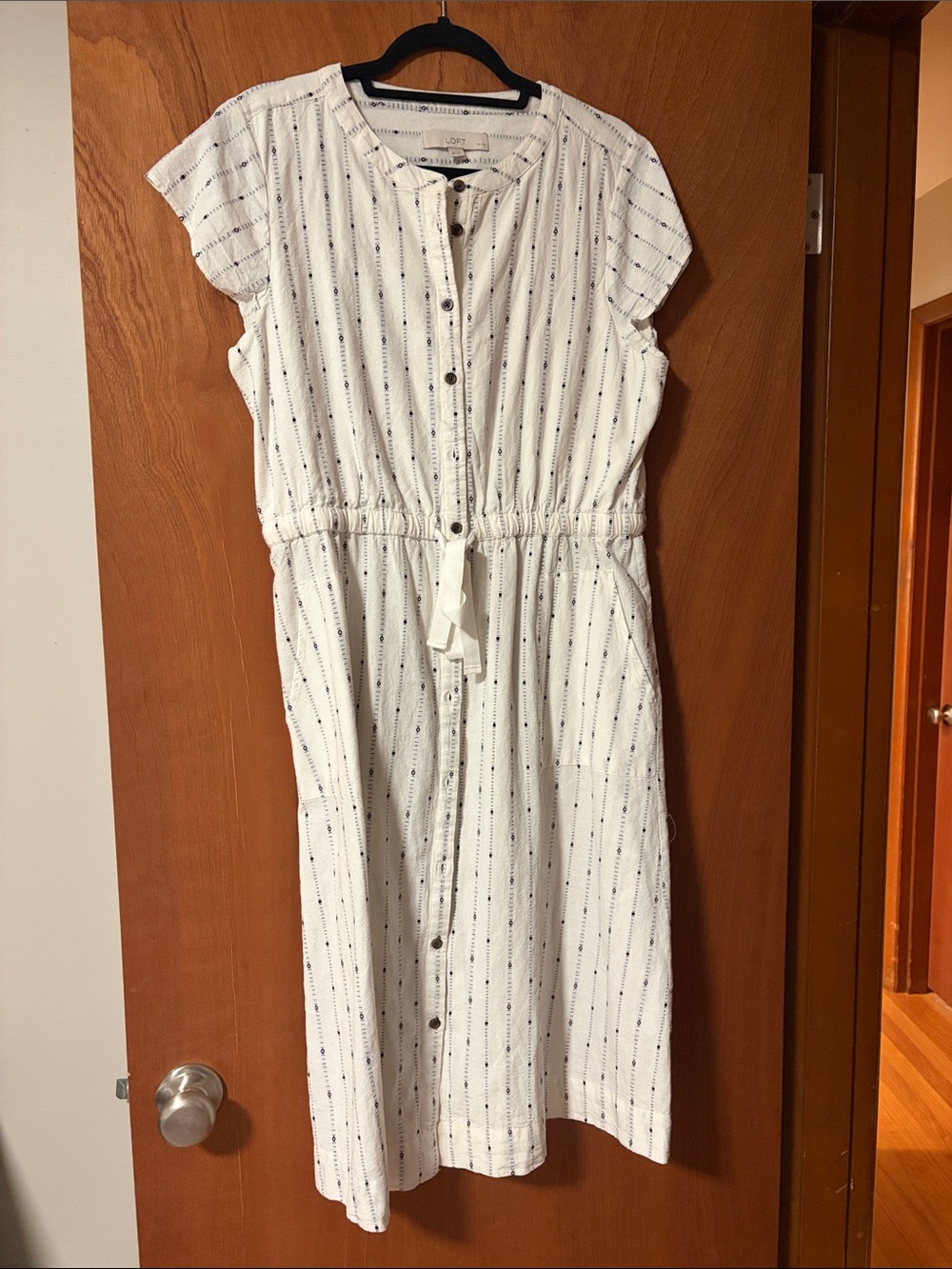 LOFT Ivory and Charcoal Patterned Dress